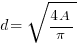d = \sqrt{{4A}/{pi}}